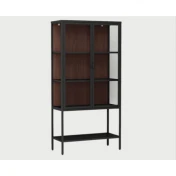 ויטרינת מתכת שחור בעיצוב מודרני עם גב בגוון עץ ARTON