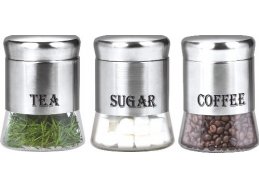 קפה תה סוכר- מארז 3 שקוף נירוסטה