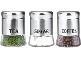 קפה תה סוכר- מארז 3 שקוף נירוסטה