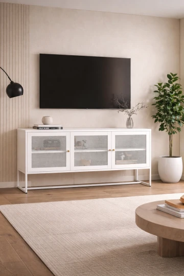 מזנון מתכת לבן בעיצוב מודרני CLAIR דלתות רשת