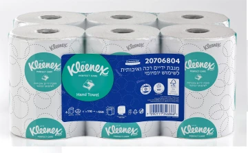 מגבת ידיים kleenex דגם 6804 דו שכבתי 110 מטר בגליל 6 גלילים