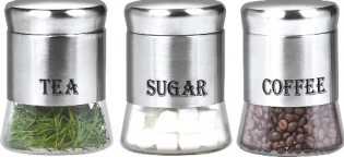 קפה תה סוכר- מארז 3 שקוף נירוסטה